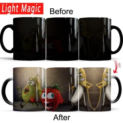Funny Banana strawberry pear fruit mugs coffee milk cartoon cup color changing ceramic mug surprise gift for your friend