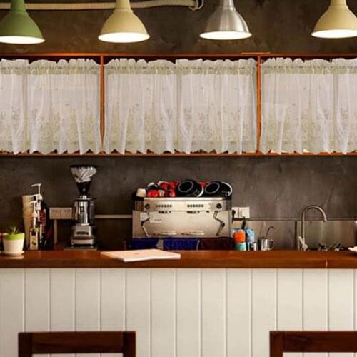 Window Curtain Short Kitchen Valance Drape Polyester Lace Flower Pattern Balcony Curtain for Home