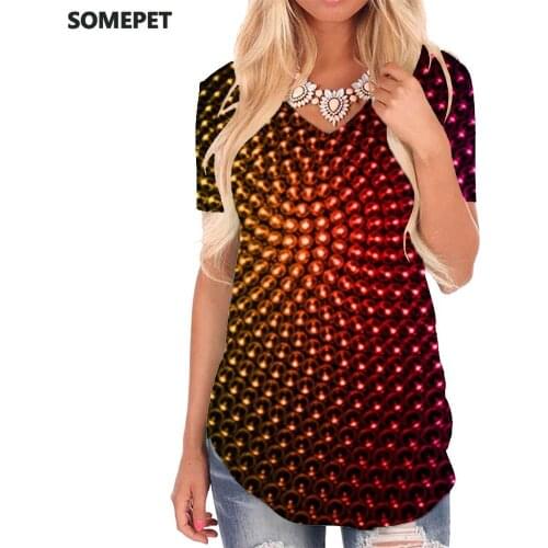 SOMEPET Colorful T-shirt women Dizziness V-neck Tshirt Abstract Funny T shirts Graphics Shirt Print Womens Clothing Hip hop