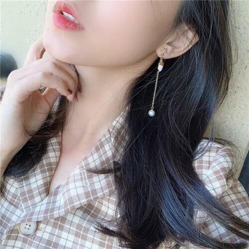 TIMEONLY Cute Enamel Red Squirrel Pine Cones Dangle Earring for Women Girls Faux Pearls Chain Charms Earring Star Jewellery