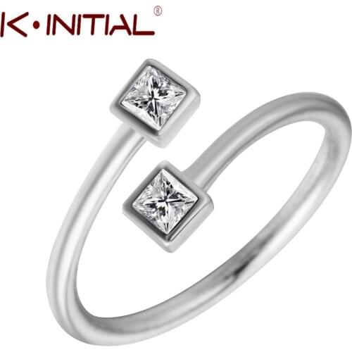 Kinitial Crystal Ring Adjustable Fish Whale Tail Geometric Round Square CZ Zircon Rings For Women Wedding Bridal Gift Jewelry