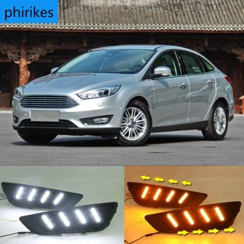 2PCS For Ford Focus 3 mk3 2015 2016 2017 2018 LED DRL daytime running lights daylight with Yellow signal fog lamp