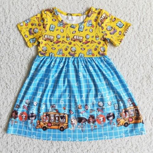 2021 Back To School Dress RTS Wholesale Girls Cute Outifts Bus Designer Summer Dress 2T-16T