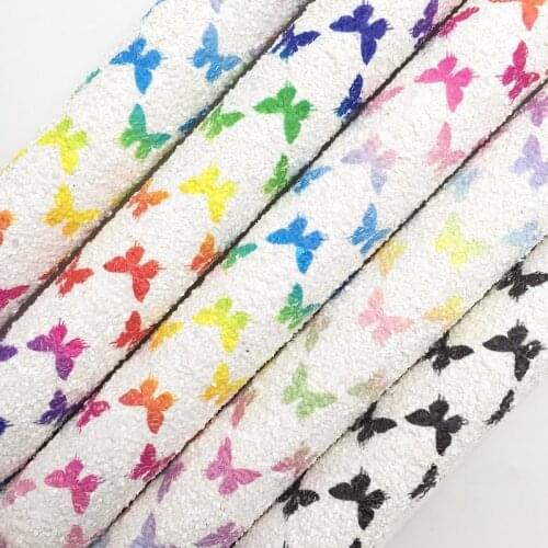 Amonglitter Wholesales Dropshipping Leather Supplier Butterfly Glitter Leather Faux Fabric Vinyl Felt Backing 21X29CM MB150