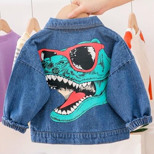 Spring autumn Lapel Denim Jackets For Baby Boy Dinosaur Print Cowboy Casual Kids Coat Childrens Boys Cotton Cartoon jacket