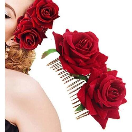 1PC Romantic Fancy Double Silk Hair Comb Artificial Rose Flower Hairpin Purple White Hair Clip Wedding Bridal Women Headpiece