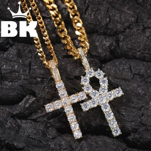Hip Hop Cross and anka Pendant Necklace Micro Pave CZ Stones Mens Jewelry Christmas Gift With Free Cuban Chain