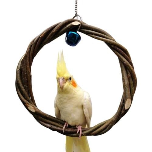 Bird Toys Bird Parrot Swing Toy Wood Round Funny Bird Hanging Toy Parrot Swing Perch With Bell Bird Supplies Pet Accessories