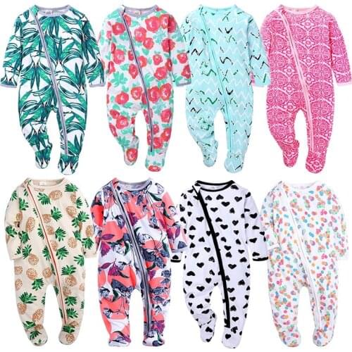 Ins Newborn baby romper with zipper for boy and girls 0-18m Spring baby girl clothes long sleeve jumpsuit sleepwear clothes 2021