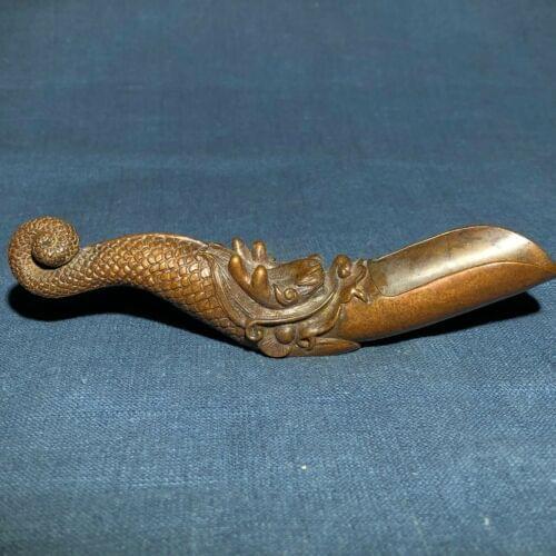 Chinese Antique Solid Copper Handwork Old Collectible Dragon Tea Shovel Coffee Bean Spoon Statue