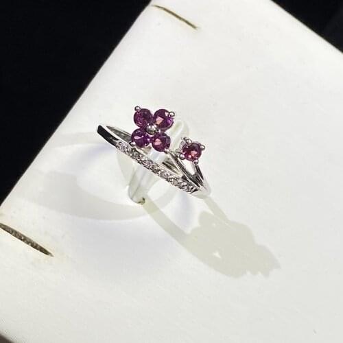 Baceda Regenerate the body Stimulate the metabolism Natural Crystal Wine Purple Garnet Adjustable Ring and Earring S925 with Box