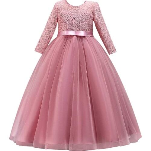 Long Sleeves Flower Girl Dresses For Weddings Lace First Communion Dresses Girl salted yarn Birthday Dress Party evening dress