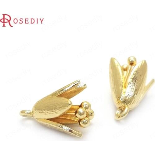 37622)10PCS 14x8MM 24K Gold Color Brass Flower Charms Pendants Jewelry Making Supplies Diy Findings Accessories