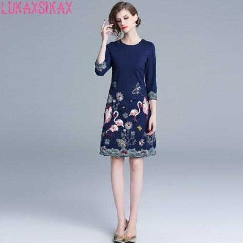 LUKAXSIKAX 2020 New Spring Autumn Women Elegant Slim Mini Dress High Quality Retro Embroidery Runway Dress