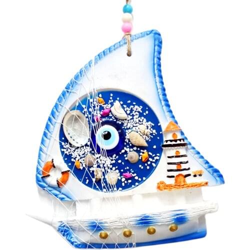 Lighthouse Figured Evil Eye Beaded Boat Wall Decoration