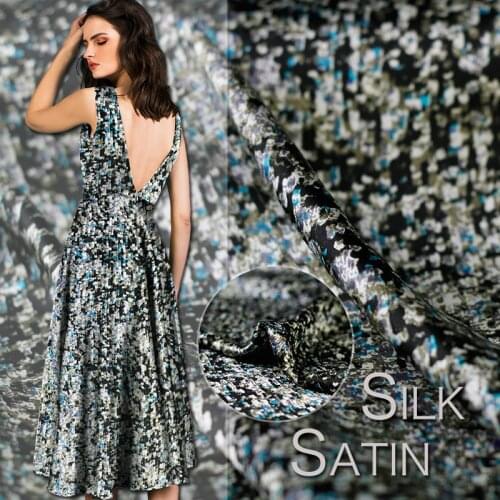 New fashion silk silk satin fabric Textured black bottom flower silk crepe fabric dress fabric satin dress Cheap fabrics