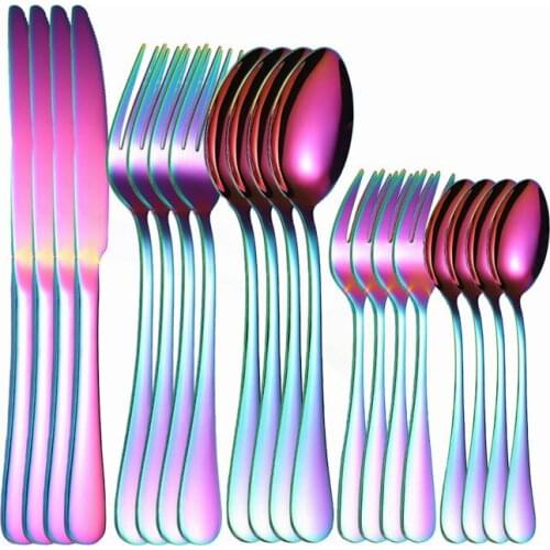 Kitchen Tableware Sets Stainless Steel Sutlery Set Rainbow 20Pcs Forks Spoons Knifes Tableware Dinnerware Set Dropshipping