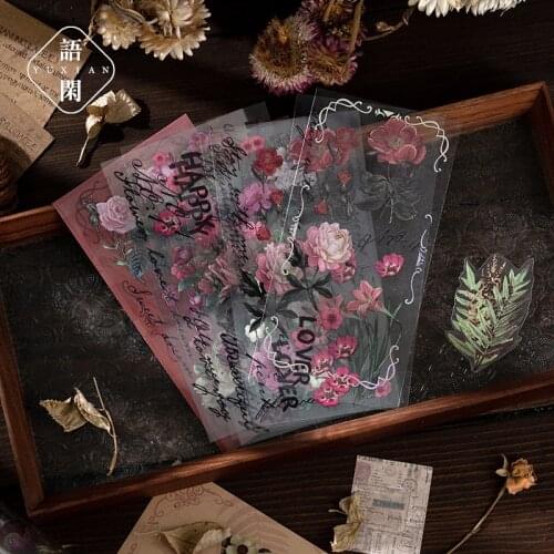 13 Sheets/pack PET Plants Flower Stickers Decals Vintage Transparent Waterproof for Scrapbooking Diary Album Journals