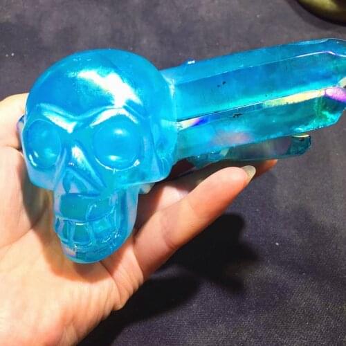 Natural quartz crystal hand - carved skull home decoration