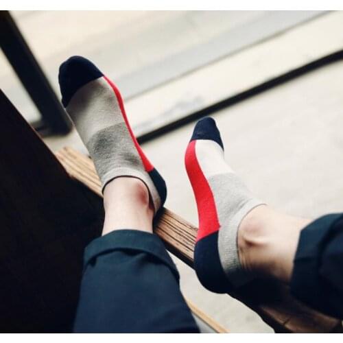 Spring and summer fashion contrast color cotton mens boat socks Invisible socks pure cotton odor - proof cotton socks for men