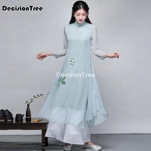 2021 vietnam style dress vietnam aodai vietnam traditional dress two pieces chiffon cheongsam dress robe chinoise ao dai