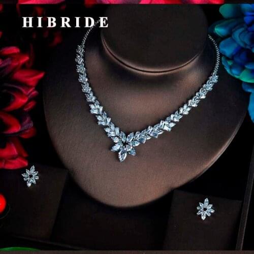 HIBRIDE Charm Sparkling Cubic Zircon Jewelry Sets For Women Accessories Pendientes Piedras Necklace Earrings Bijoux Set N-586
