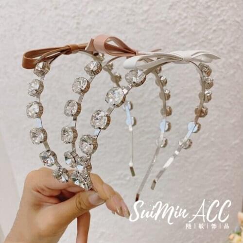 Crystal bow headbands new ins fashion super flash thin side hairbands
