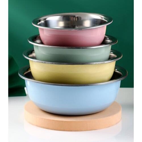 European Style Color Stainless Steel Basin Combination Kitchen Round Large Stirring Fruit Salad Basin Canteen Rice Basin