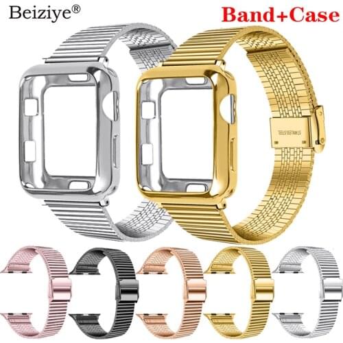 Band+Case For Apple Watch 42mm 38mm Metal Stainless Steel Strap Bracelet for iWatch band 40mm 44mm Series 6 5 4 SE 3 2 Watchband