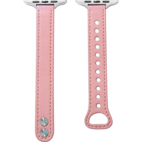 GOOSUU 100% Genuine Leather 40mm Watchband for apple iwatch Series 6 5 4 3 2 1 44mm 42mm 38mm Slim Pink Color Wristband