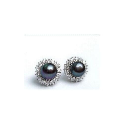 Real Black Pearl 18KWGP Crystal Stud Earrings