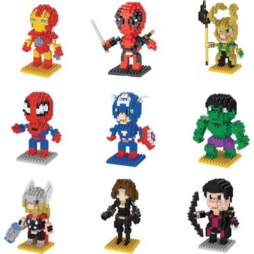 Marvel super hero avenger ironman spiderman Deadpool captain loki hulk thor hawkeye figures bricks micro diamond block toys gift