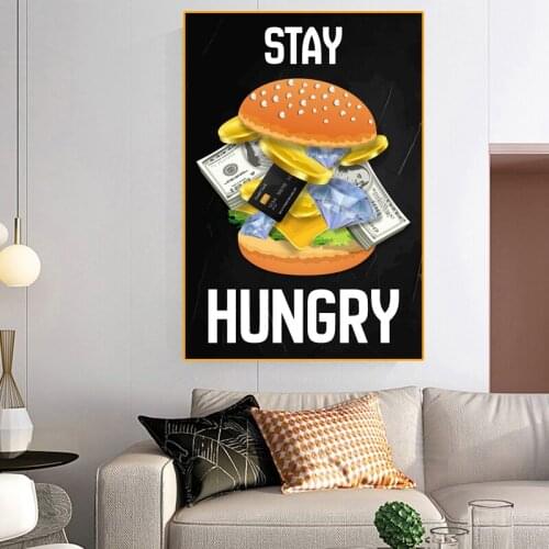 Inspirational Burger Canvas Painting Dollar Diamond Gold Coin Posters and Prints Wall Picture Modern Living Room Home Decoration