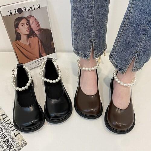 Spring and autumn casual fashion womens small leather shoes Japanese college style pearl solid color Mary Jane shoes exquisite