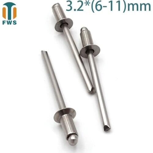 10 PCS M3.2*(6-11)mm Stainless Steel Countersunk Head Break Mandrel Blind Rivet Nail Pop Rivets for Furniture Car Aircraft