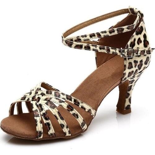 Woman Adult Shoes Dance Shoes Soft Sole Tango Salsa Ballroom Latin Shoes Leopard Gold Black 5cm 7cm High Heel Dancing Shoes