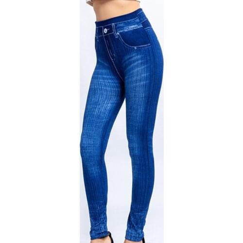 Women Fashion Gym Leggings Imitation Legging Jeans Slim Fitness Elastic Seamless Leggings High Waist Pants Plus One Size