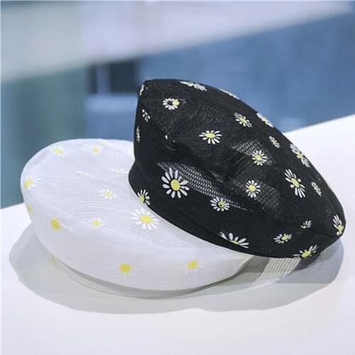 Beret hat women summer thin flower hat fashion sunscreen breathable mesh small fresh French painter hat without eaves pee hat