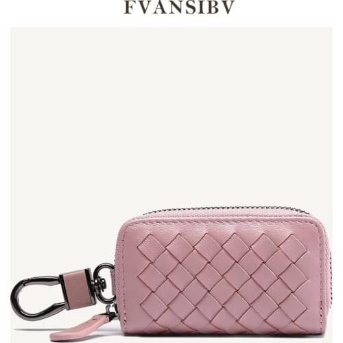 Genuine Leather Womens Car Key Case Fashion Mini Sheepskin Hand-Woven Luxury Brand Design Mens Zipper Coin Bag 2021 New Hot