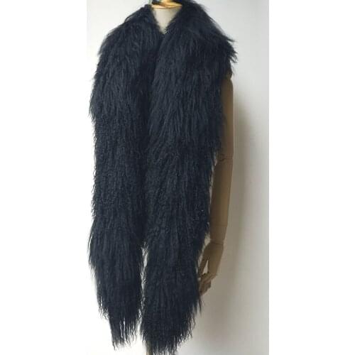 Women Long Mongolia Lamb Fur Scarf Fashion Warm Winter Long Hair Genuine Fur Scarves Tibet Warm Neck Warmer Female