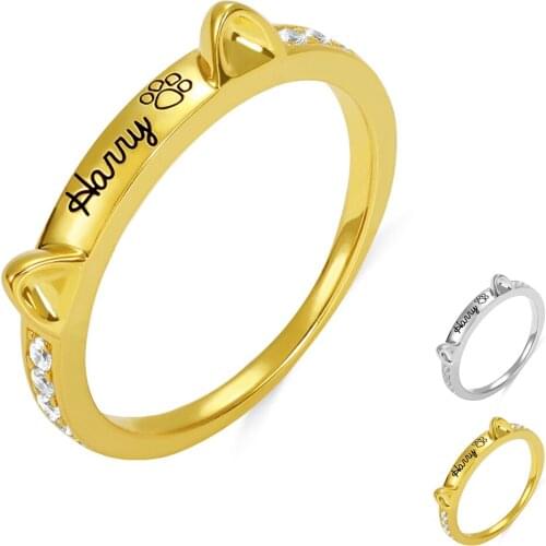Custom Ring Paw Print Pet Jewelry For Women Mom Girlfriend Gift Gold Color Plated Engraved Ring Cubic Zircon Stone Accessories