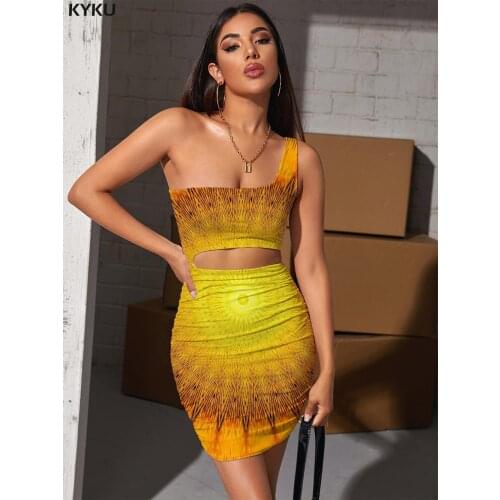 KYKU Brand Dizziness Dress Women Sunflower Halter Sleeveless Art Vestido Sexy Abstract Bodycon Dress Womens Clothing