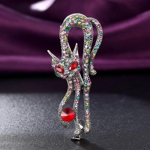 Zlxgirl antique gold vintage Rhinestone Crystal cat shape animal brooches jewelry fashion womens statement punk clothing scarf