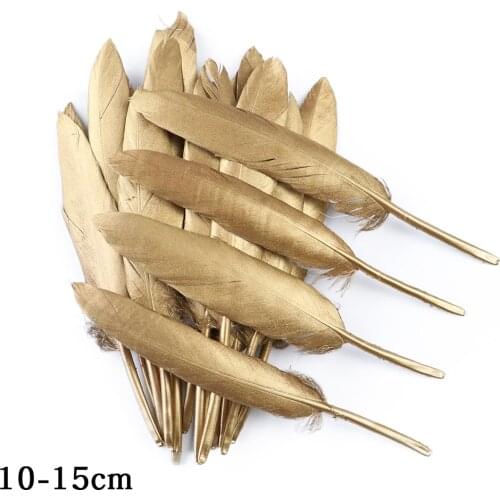10-15CM High Quality Gold Goose Feathers DIY Wedding Dress Decoration Carnival Jewelry Accessory Natural Plumes For Crafts 10Pcs