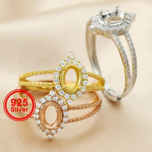 1Pcs 4x6MM Oval Prong Ring Settings Adjustable Vinatge Style Gold Plated Solid 925 Sterling Silver Bezel Tray 1224048