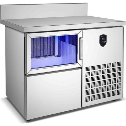 100KG Capacity Portable Ice Maker Bar Cabinet Table Workbench Stainless Steel Commercial Ice Block Machine Compressor Cube Maker