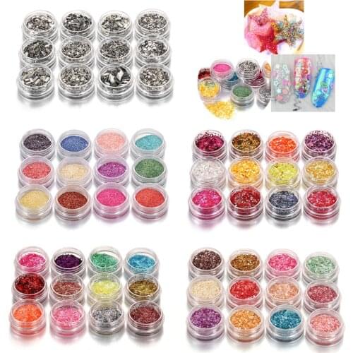 12Bottles Resin Jewelry Fillings Mixed Rivet Shell Powder Glitters Sequins Decoration Epoxy Molds for DIY Accessories Nail Art