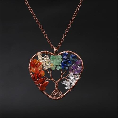 12PCS Radiesthesia Natural Stone Necklace Life of Tree Lover Heart Pendulum For Women Jewelry Pendants Necklaces For Wholesales