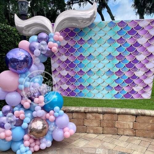 154pcs Mermaid Tail Balloons Garland Arch Under the Sea Little Mermaid Theme Baby Shower Birthday Party Decorations Supplies