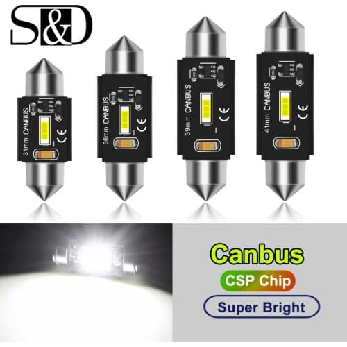 2Pcs Canbus CSP C5W C10W 31mm 36mm 39mm 41mm Bulbs Festoon Led Car Interior Light Dome Reading Lamps License Plate 12V 6000K